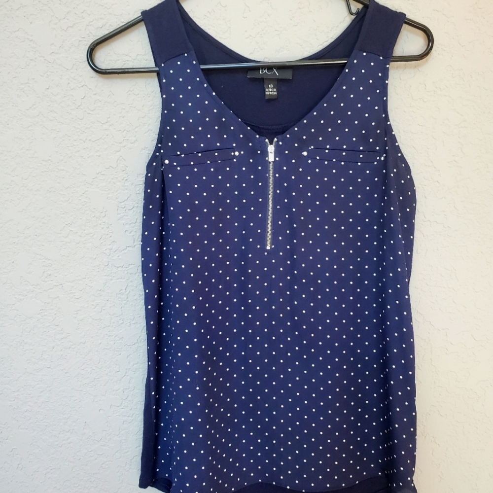 Silver navy blue soft tank zipper blouse XS